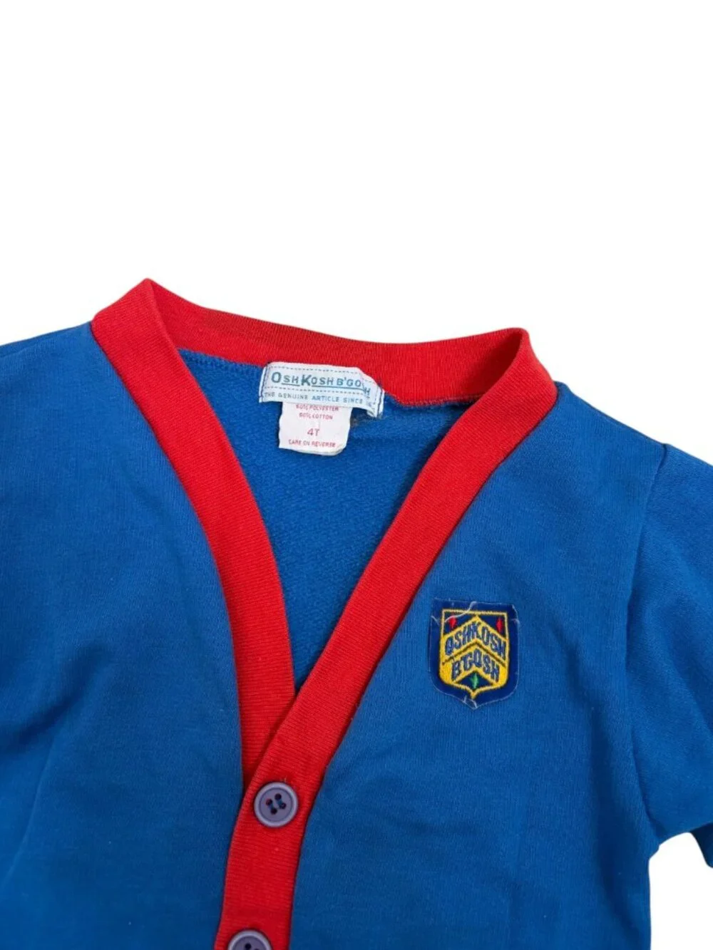 Vintage 90s Kids Osh Kosh B’Gosh Logo Blue Knit Cotton Cardigan Sweater Size 4T